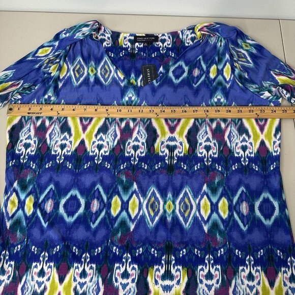 Jones NY Signature Woman Tunic Top 2X Blue Combo Ikat Geometric Stretch - Picture 8 of 13